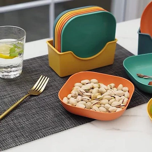 10pcs Plastic Snack & Bone Plates with Stand